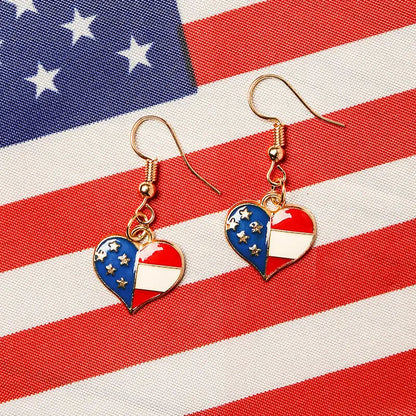 Heart Shape American Flag Dangle Earrings