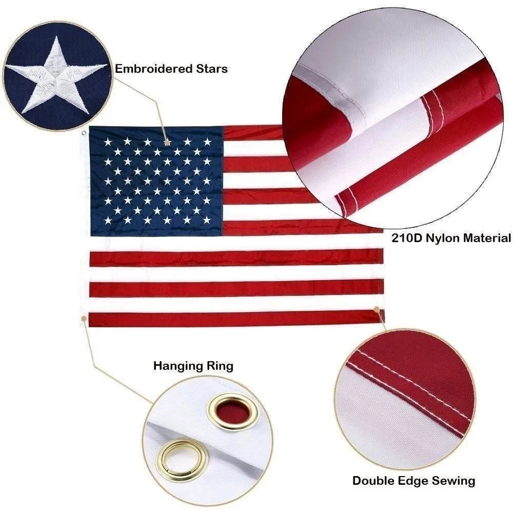 American Flag Embroidered Stars Double Edge Sewing 210D Nylon Material