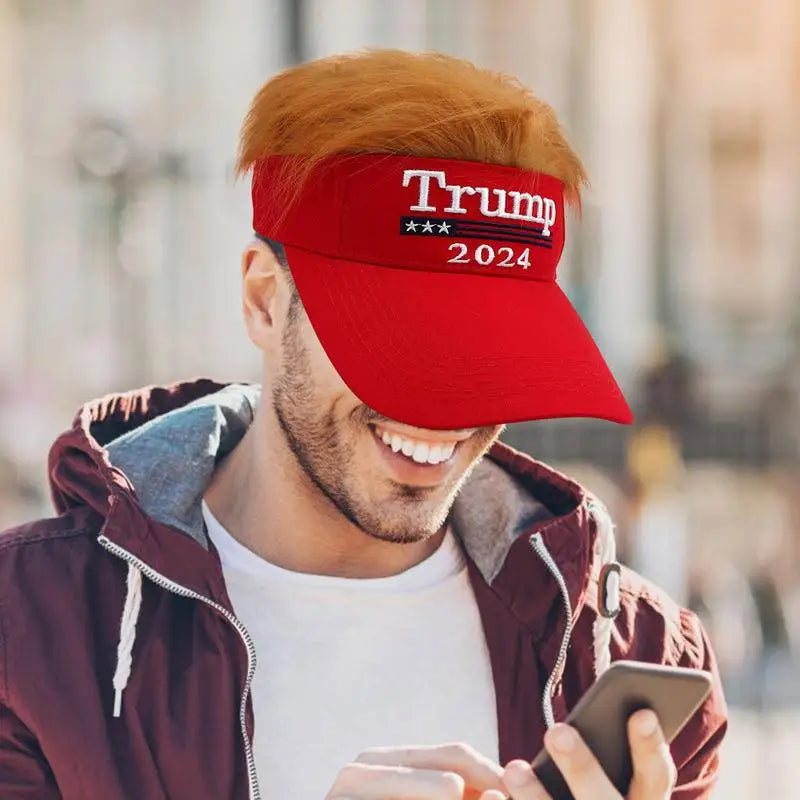 Trump 2024 hat depicted on a smiling person