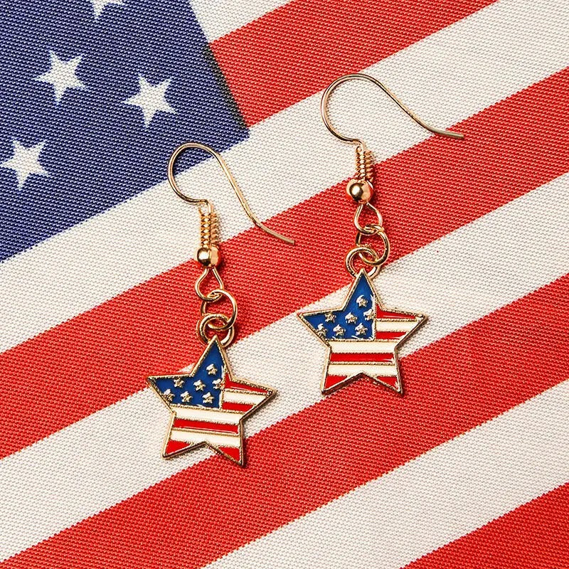 Star Shape American Flag Dangle Earrings