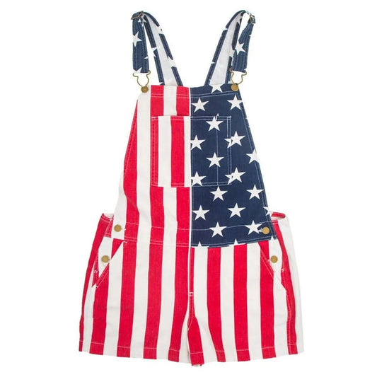 American Flag Styled Denim Overalls again a white background